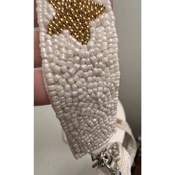 Beaded White Gold Star Crossbody Handbag Purse Rockstar Removeable Strap Bridal - Picture 10 of 16